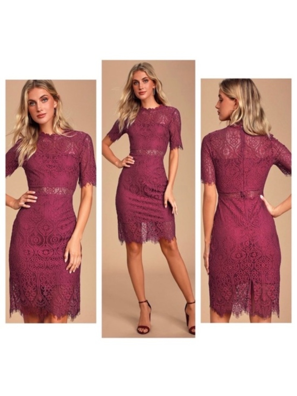 Lulu’s Remarkable Burgundy Lace Dress Small S
